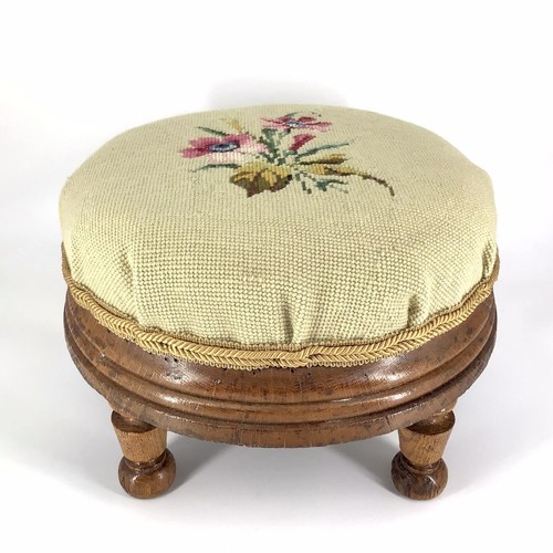 Wool needlepoint footstool - wool,