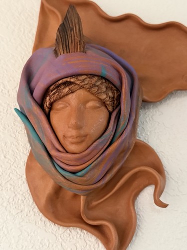Mask female face sculpture - female,