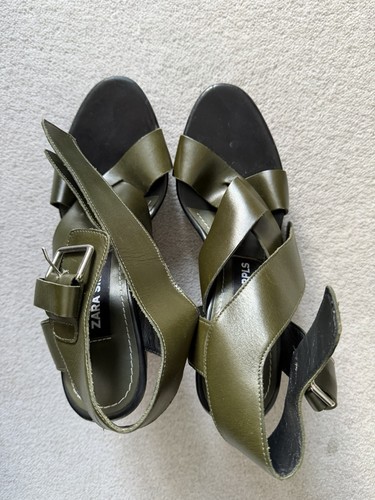 Olive green leather - olive, wedges