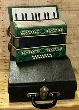 Vintage USSR Razho Manbiw Small Miniature Green Piano Accordion & Original Case