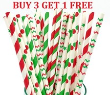 25 Christmas Paper Retro Vintage Party Drinking Straws Birthday Wedding