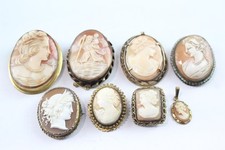 Cameo Brooches Rolled Gold Shell Pendant True Vintage x 8