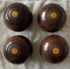 Set Of 4 Vintage Bowling Woods, Scottish, Hardwood, Lawn Bowls Ball, T. Taylor