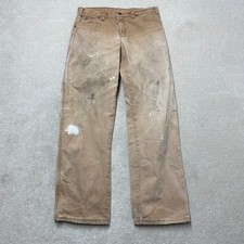 Dickies Carpenter Jeans Men's 32x31 Brown Workwear Zip-Fly Paint Splatter