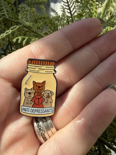 Antidepressant dog enamel pin - enamel,