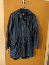 Whistles Heavyweight Denim Lined Pocket Hooded Zip Up Coat Size S/M