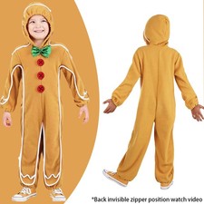 Kids Boys Gingerbread Man Costume Cosplay Jumpsuit With Hoodies Playsuit XS-L