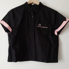 Genuine Fred Perry Amy Winehouse Foundation Cropped Black And Pink Shirt Uk 6
