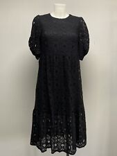 Ladies crochet Lace smock black midi dress EX Primark size 4 6 8 10 12 14