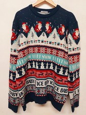Mens Xmas Jumper Size 2XL Blue Multicoloured Long Sleeve Knit
