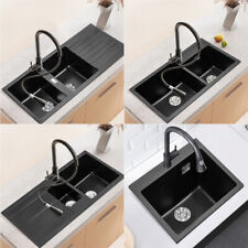 Inset/Undermount Quartz Stone Single Double Bowl Kitchen Sink w/Drainer Kit
