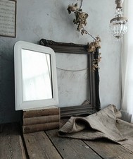 Antique French Mirror White Painted Louis Philippe Style Wood Frame Foxed Plate