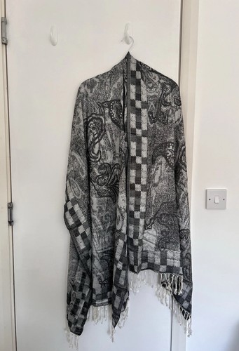 Silver black pashmina - silver, cashmere