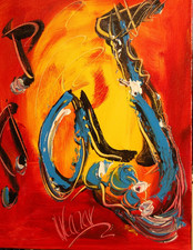 SAXOPHONE   painting Abstract Modern Art  Contemporary  WALL DECOR Y7r6F