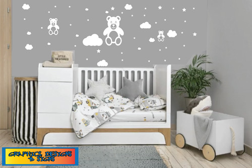 Clouds stars teddy bear wall - clouds,