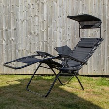 Factory Seconds Black Multi Position Gravity Chair Sun Lounger with Sun Canopy
