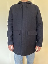 A.P.C. Men’s Navy Blue Wool Hooded Duffle Coat