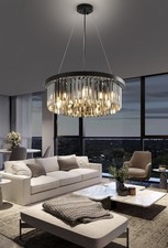 Modern Luxury Round Crystal Chandelier,Adjustable Pendant Ceiling Light Fixture