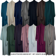 Ladies Abaya With Scarf Attached Comfortable Modest Dress For Prayer UK8-18