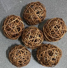 Set of 6 Natural Rattan Balls 10cm Rustic Decorative Orbs Home Decor Crafts