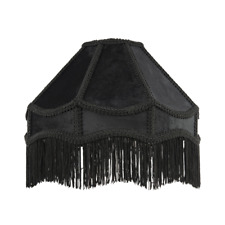 Traditional Victorian Empire Lamp Shade in Jet Black Velvet with Long Tassels...