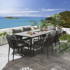 Modern Outdoor 6 Seater Garden Table and Chairs Dining Set Ceramic Grey