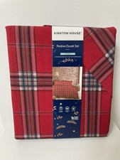 Kirkton House Red Tartan Double Duvet & Pillowcases Christmas New 