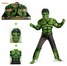 Boys Hulk Fancy Dress Kids Deluxe Incredible Marvel Avengers Cosplay Costume New