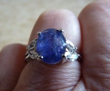 AAA Tanzanite (2.46cts) & White Zircon 9k White  Gold Ring.  New.  Size N-O.  