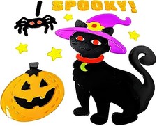Halloween Gel Window Stickers – Cat, Spider & Pumpkin “Spooky” (20×20 cm)