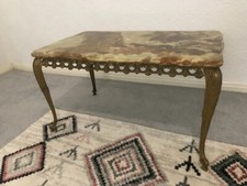Antique Vintage Onyx Marble Top Brass Base French Louis XVI Style Coffee Table