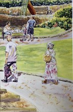 Original Painting “Find A Spot In The Park” Locals Enjoying Uppermill Park