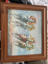 Oil On Canvas Painting 57x47. 4 Racing Jockey Mid Race. Framed.