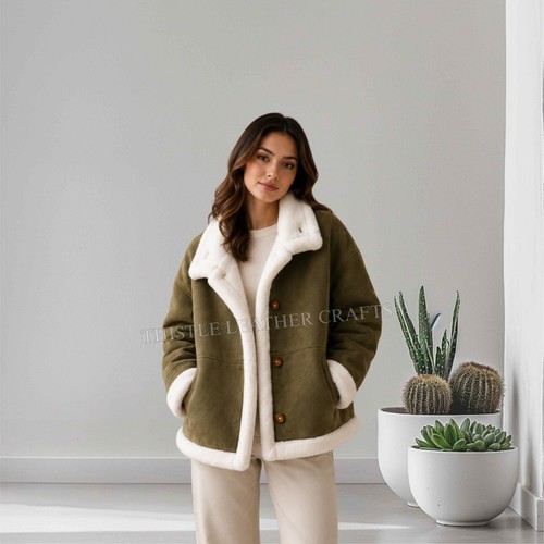 Women shearling suede jacket - jacket, |