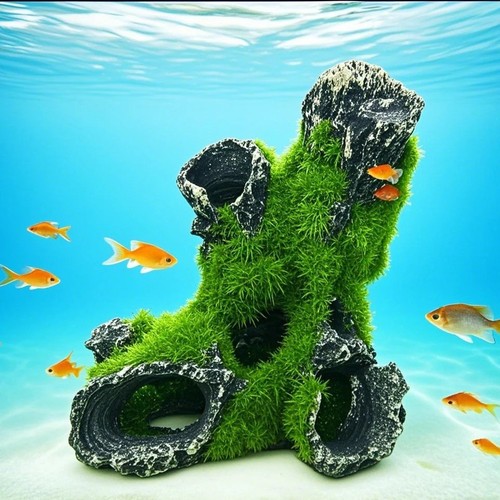Aquarium moss log cave - moss, fish