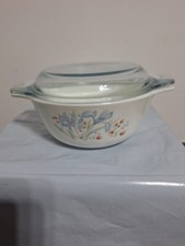Pyrex Blue Iris Vintage Round Dish With Glass Lid 1980s 16cm
