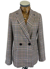 PRIMARK BLAZER JACKET 10 PINK BLUE CREAM Plaid Double Breasted Lined Midi Casual