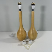 Mid Century Modern Wooden Table Lamp Pair Turned Wood Vintage 17” Tall Solid 2