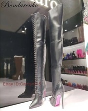 Matte leather lace thigh - leather,