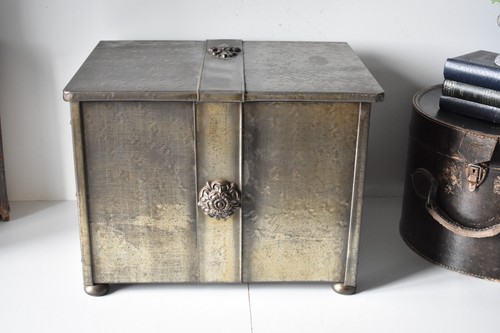 Vintage metal wood coal box - wood,
