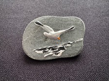Hand Painted Flying Seagull Bird Sliced Beach Sea Stone Handmade Pin Brooch