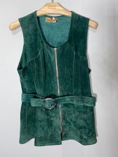 C&A vintage green suede fitted zip up waistcoat with belt size 10 70's