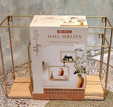 Set of Two Lily + Faye Wall Shelves Bass & Pine Wood New