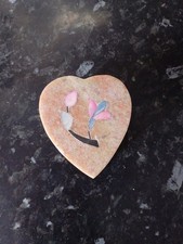 Vintage Soapstone Mother of Pearl Heart Shaped Trinket Box