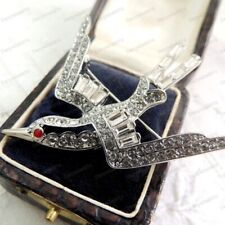 Art Deco Vintage Baguette Crystal Cocktail Pin Brooch Silver Rhinestone Paste