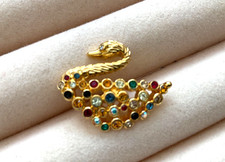 Genuine Swarovski - Multicoloured Swan Pin/Brooch - Gold Tone - Boxed