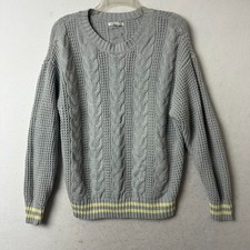American Eagle Sweater sz large gray Cable Knit Fisherman yellow stripes