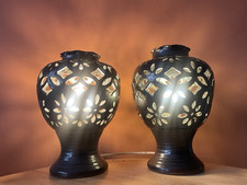 1970’s Pair of Cornish St Ives Presingoll Ceramic Pierced Table Lamps H26cm