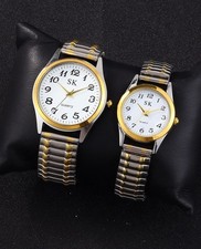 Ladies and Gents Two Tone single or pair.  expanding strap  Quartz watches