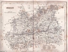 1840 - SURREY & SUFFOLK. 2 UNCOLOURED MAPS, FOLDED AS ISSUED, APPROX. 25 X 30 CM